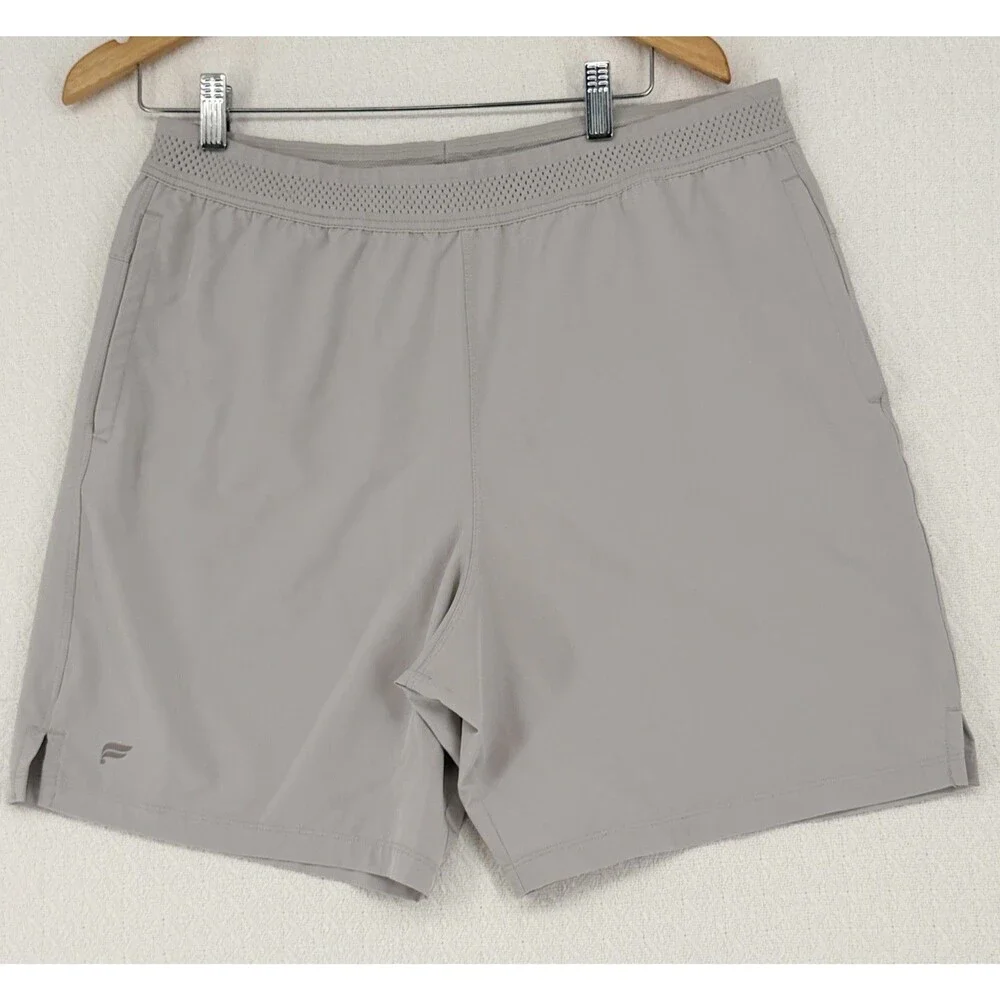 Fabletics Mens L Gray‎ Athletic Performance Shorts Pockets Perforated Waistband